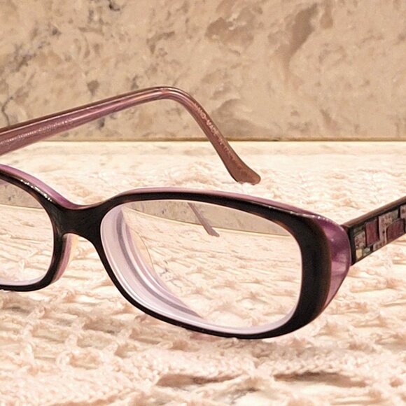 JUDITH LEIBER EYEGLASSES FRAMES JL1040 PURPLE AND BROWN TORTOISE JEWELED WOMEN'S - Picture 2 of 15